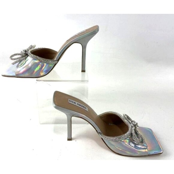 Steve Madden Silver Holographic Bow Heels Size 8 - Picture 3 of 5